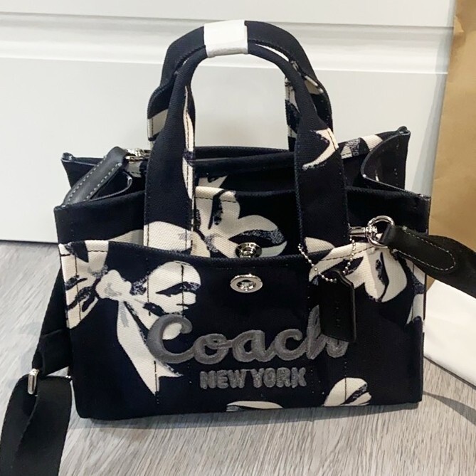 COACH Cargo Tote Bag With Bow Print Canvas Black CY842 F/S JP | eBay