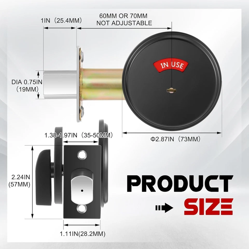 304 Stainless Steel Deadbolt Lock with Occupancy Indicator - Satin Chrome Finish - Изображение 4 из 4
