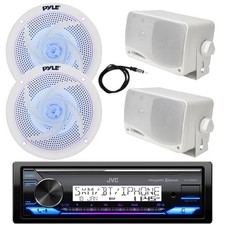 Marine Bluetooth Radio, Antenna, 2x 5.25" LED 2x 3.5'' 200W Speakers White