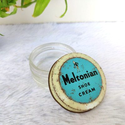 Vintage Meltonian Schuhcreme Werbe Glasdose Dekorativ Sammlerstück GL136