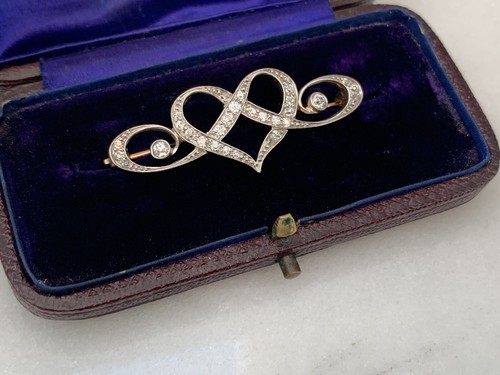 Broche eduardiano diamante, detalle corazón platino y montura dorada - Imagen 7 de 15