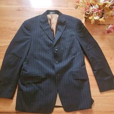 Bachrach Men VTG Wool Black Pin Striped Single Breasted Blazer Jacket 42R s38