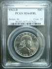 1963 D 50C Franklin Silver Half Dollar PCGS MS64 FBL