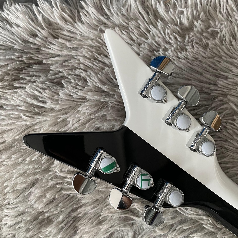 Black V Shape Electric Guitar Solid Body String Thru Body Mahogany Body