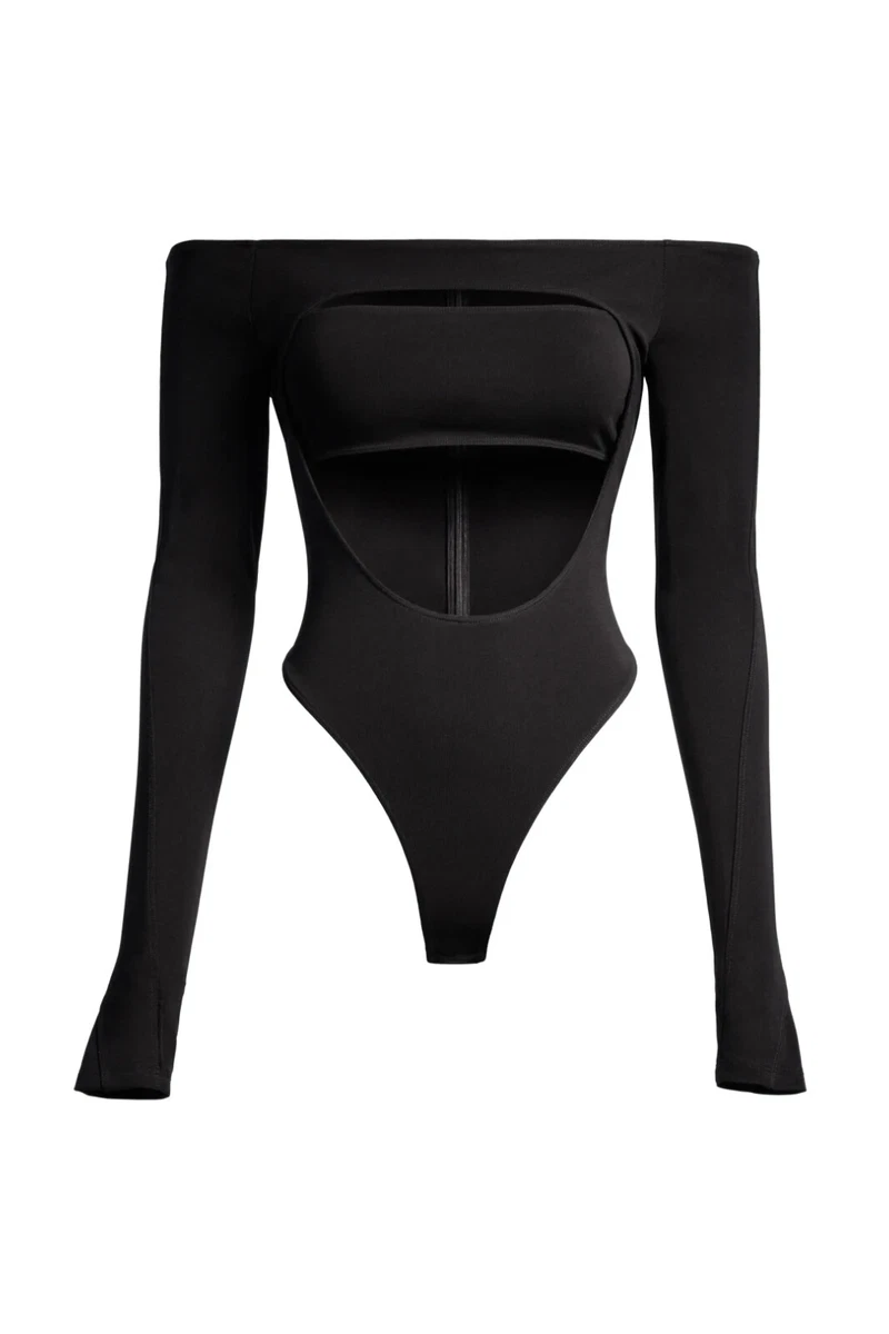 MUGLER X H&M SEXY BLACK CUT OUT BODY SUIT UK 10 EU 38 US 6 SMALL BNWT RARE