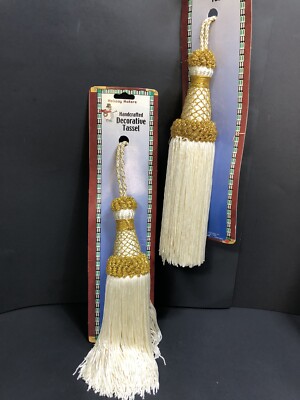 2 Tassels Holiday Makers Handcrafted Tassels White Gold Trim 16'' NOS Free Ship