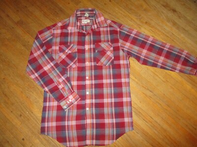 vtg BUD BERMA WEEKENDER PLAID SHIRT Button Front Long Sleeve Flaws MEDIUM