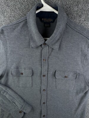 Brooks Brothers Knit Cotton Wool Gray Button Up Shirt Men Long Sleeve Large 
