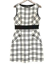 Nine West Knit Sheath Dress Window Pane Check Sleeveless Black White Womens 12