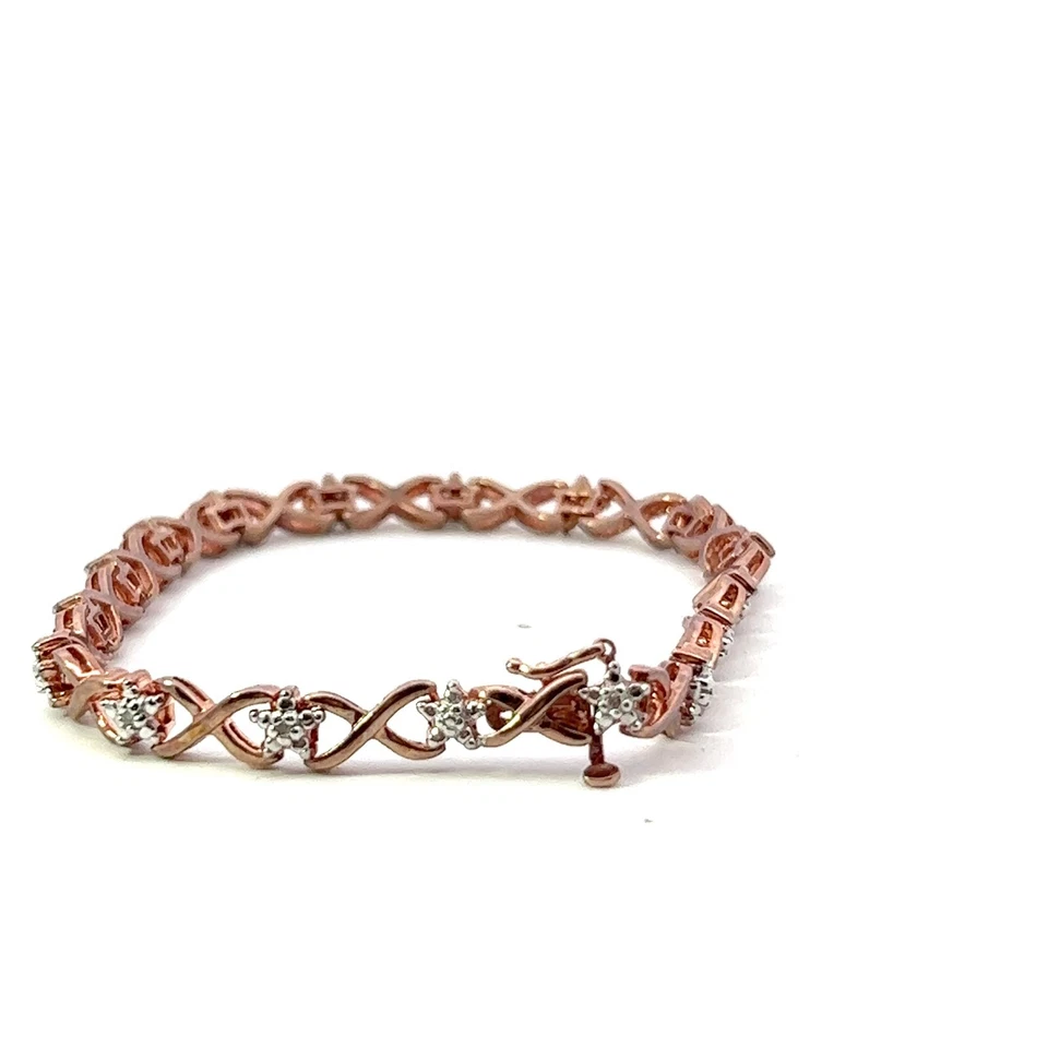 НОВЫЙ браслет из чистого серебра с круглыми бриллиантами звездами 0,10 карата розовое золото (H, I1) 8,5 дюйма - Изображение 4 из 4