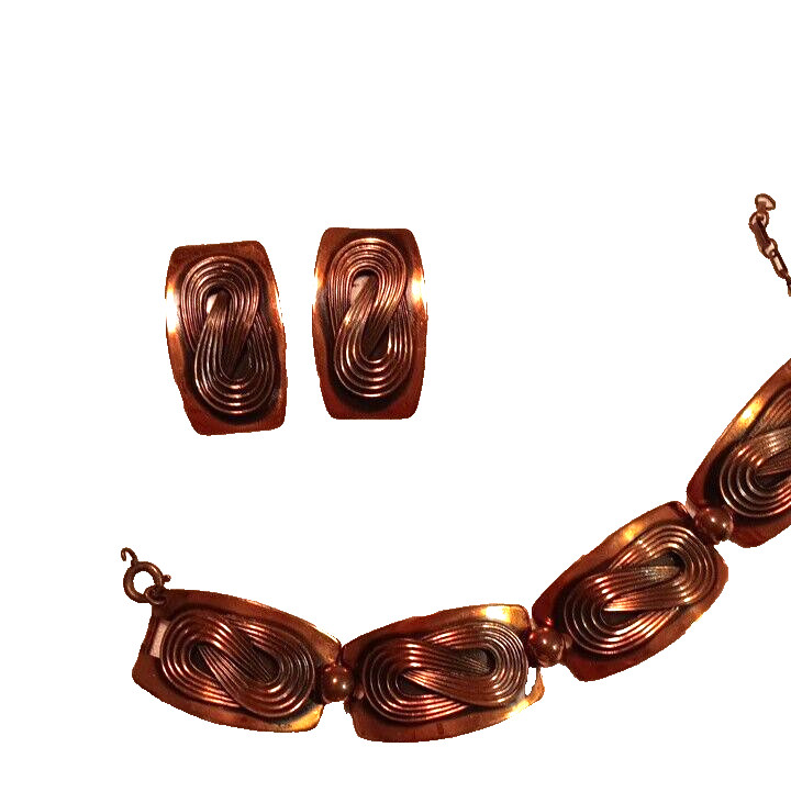 Solid Copper Bracelet and Earrings Set Modernist … - image 5