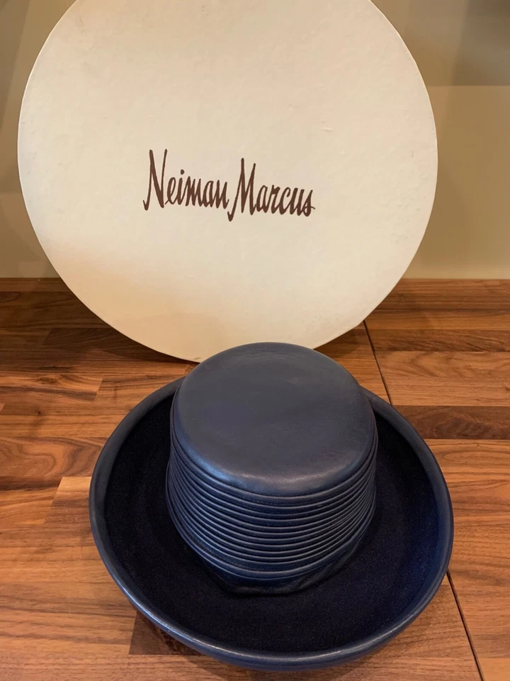 Vintage KOKIN New York 100% Wool Navy Blue Leather Hat Esccello Bollman Hat Co - Image 3 of 4