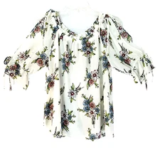 Signature Studio Blouse Women Small Cold Cut Out Shoulder Floral Cottage Boho