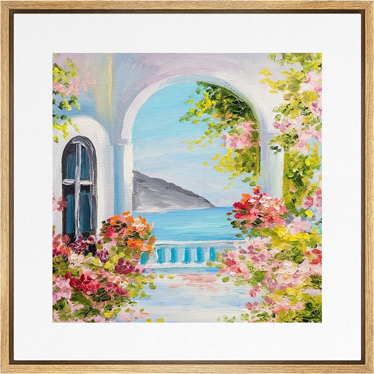 Dreamy Spring Coastal Garden Wall Art Vintage Framed Canvas Print