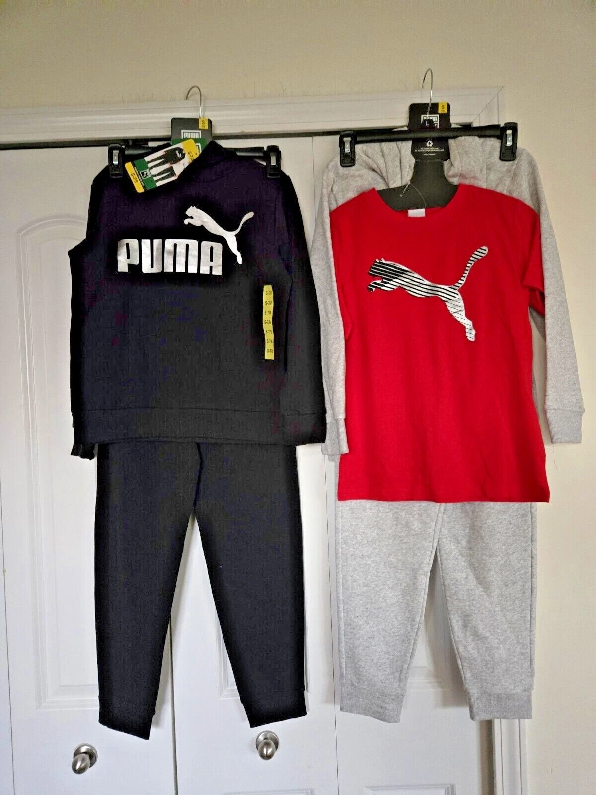 OFF WHITE Set 3 pezzi PUMA ragazzo: felpa con cappuccio camicia e pantaloni taglie S M L NUOVO