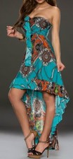 ♥ SeXy Miss women's bandeau maxi mini evening flounce dress colorful 34/36 38/40 turquoise