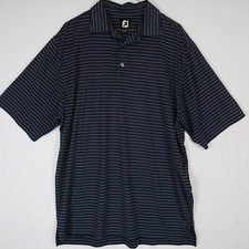 FootJoy Polo Shirt Mens Large Performance Golf Dark Blue Striped Short Sleeve