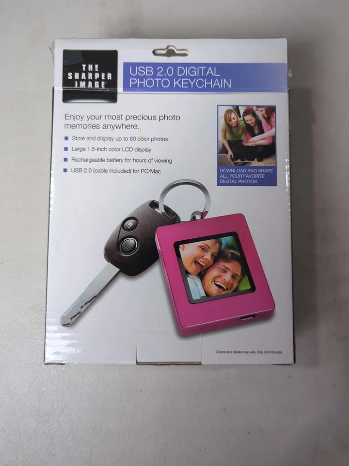 Pink Sharper Image USB 2.0 Digital Photo Keychain 60 Images Charging With Cable  - Image 2 of 3