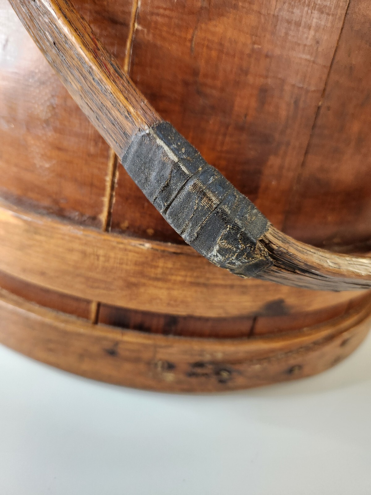 Antique Firkin Primitive Wooden Sugar Bucket with Handle 13.5" Tall