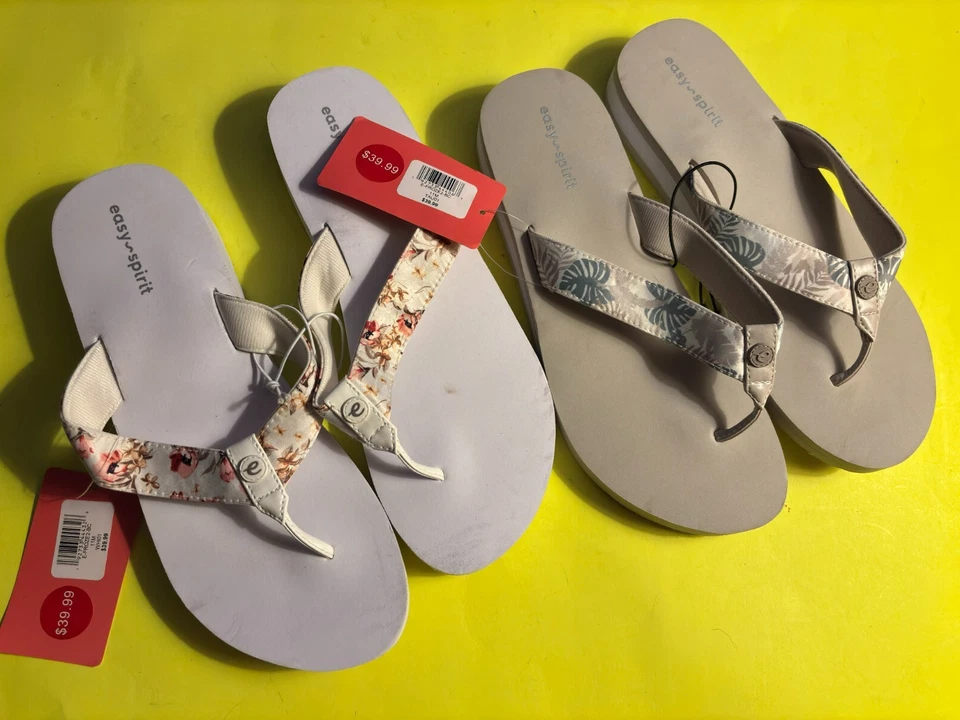 2 PARES DE SANDALIAS DE TANGA EASY SPIRIT ESTAMPADO DE FLORES CORREAS PARA MUJER TALLA 11 ¡TOTALMENTE NUEVAS! Foto 3 de 4