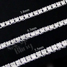 14k White Gold Plated Iced 1 Row Tennis Necklace Choker Flooded Cubic Zirconia