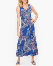 TALBOTS WOMEN'S SLEEVELESS PAISLEY PRINT KNIT JESREY MAXI DRESS PLUS Sz 2X