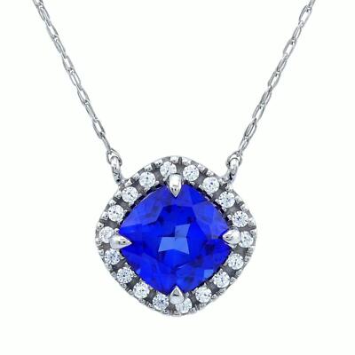 Brilliance Fine Jewelry 10k White Gold Cushion Created Sapphire & Cz Necklace