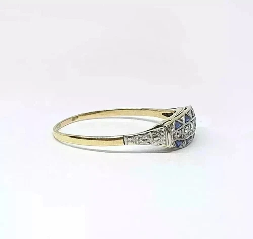 Art Deco Vintage Style Lab-Created Diamond Sapphire 14k Gold FN Engagement Ring