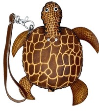Turtle Genuine Leather Handmade Crafted Animal Coin Purse Wristlet Wallet
