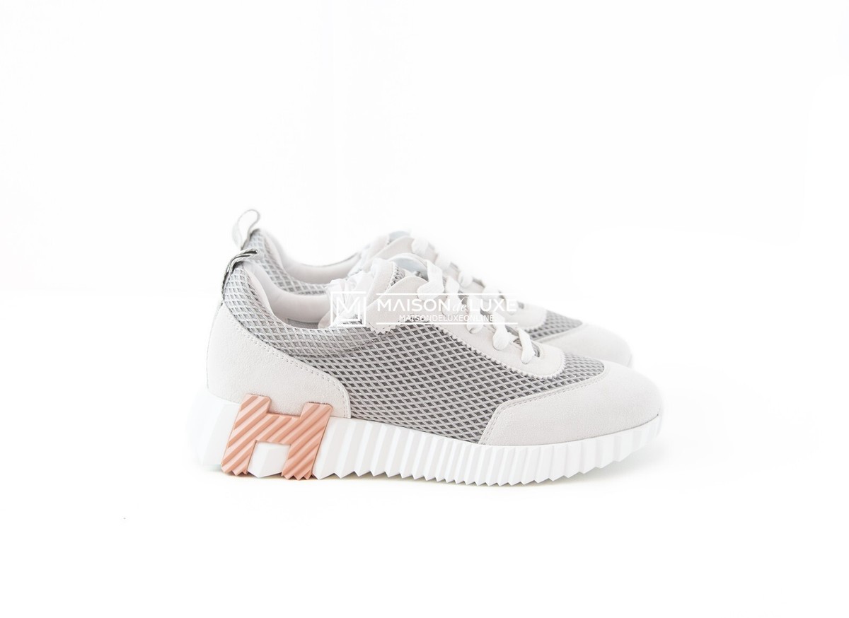 NEW HERMES H GRIS LULEA BOUNCING 36 6 MESH LEATHER SNEAKER SHOES