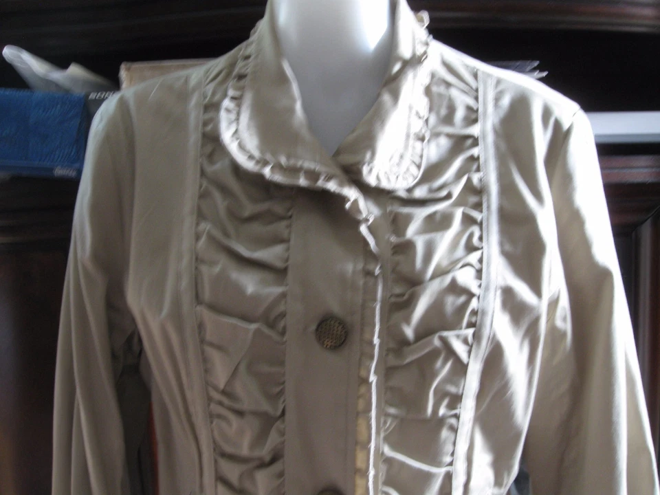 ERIN, MUJER Blazer Caqui Mezcla Algodón Acanalado Manga Larga Carrera, Talla M Foto 2 de 4