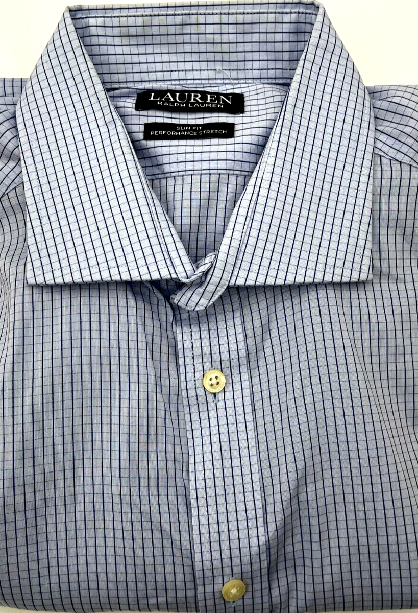 lauren ralph lauren men's slim-fit stretch performance dress shirt Lauren Ralph Lauren Black Label Shirt Mens 16 Blue Performance Stretch Slim Fit