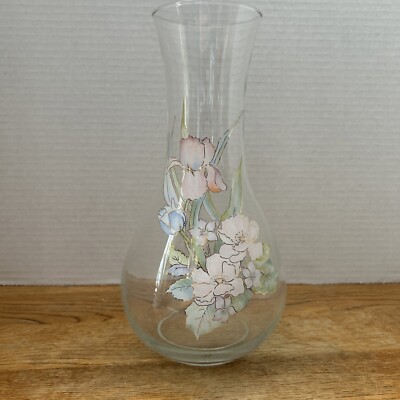 Vintage Libbey Clear Glass Vase With floral design  