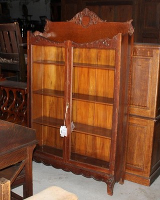Antique Oak Two Door Bookcase - Serpentine shaped Sides!