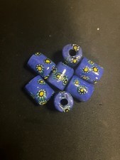 7 Millefiori glass beads - Cylinder Blue beads B1483