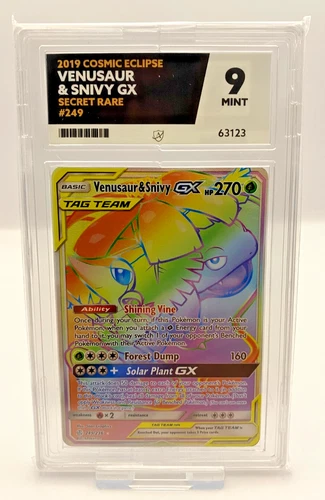 Pokemon Ace Grading 9 - Venusaur & Snivy GX 249/236 S&M Cosmic Eclipse *Mint*