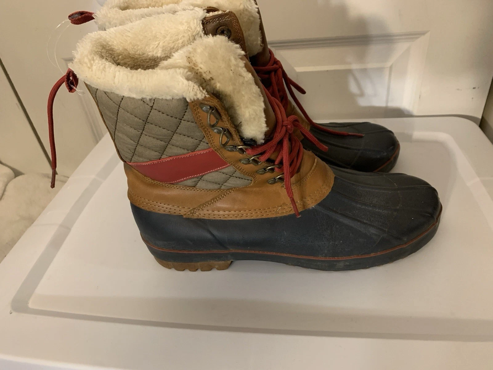 Creative Recreation Mens Sz 11.5 Leather Duck Boots in Brown / Red