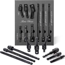 Impact Socket Adapter Set, 9 Pcs, 1/2", 1/4", 3/8" Hex Shank, Rotatable