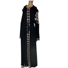 Women's Black Embroidered Hooded Kaftan Middle Eastern Dress with Tassel