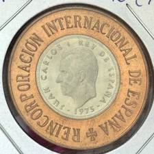 Encased Coin 1975 (77) SPAIN 5 Pesetas Copper Ring International Human Rights