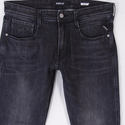 Herrens Replay M914 ANBASS Slim Tapered Elasthan Grau Jeans W34 L32