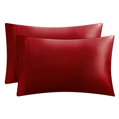 Satin Pillowcase for Hair and Skin, Red Queen Size Pillowcase Set of 2 - Silk...