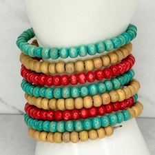 Boho Wood Beaded Wire Wrap Bracelet