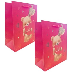 Pequeño Bolsas Regalo Conjunto De 2 San Valentín Rojo Be Mine Oso Diseño -