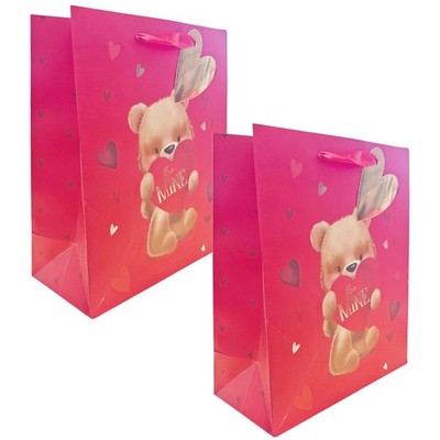 Kleine Geschenktüten 2er Set Valentinstag rot Be Mine Bär Design - 25 cm x 21,5 cm