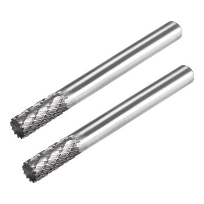 Tungsten Carbide YG8 Double Cut Rotary Burrs File Cylinder Shape 1/4'' Shank 2pcs