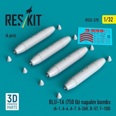 Reskit RS32-0578 1:32 BLU-1A 750 lb napalm bombs 4 pcs Resin kit