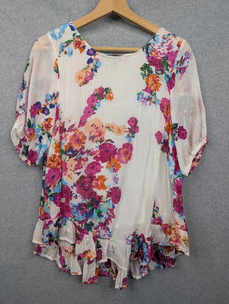 Willow Tree Top Womens S/M / 8/10 White Floral Blouse Lined Event Work Ladies