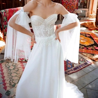 Romantic Wedding Dresses Lace A-line Sweetheart Neck Backless Tulle Bride  Gown | eBay