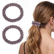 2Pcs Rhinestone Hair Scrunchies Crystal Ties Elastic Holders Gel Purple